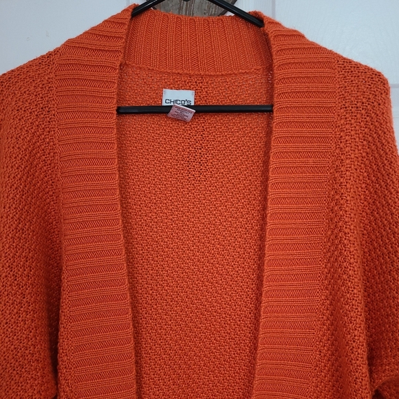(1346) Chico's Woman's Long Sleeve Open Front Sweater, Size: 2 Color: Orange - Picture 6 of 16